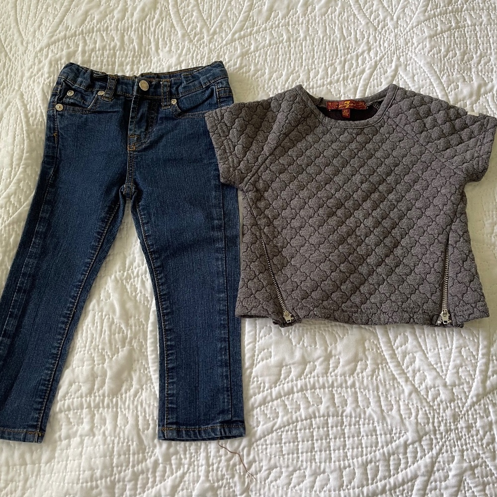 7 for All Mankind Toddler Girl Outfit Jeans and Top 2T